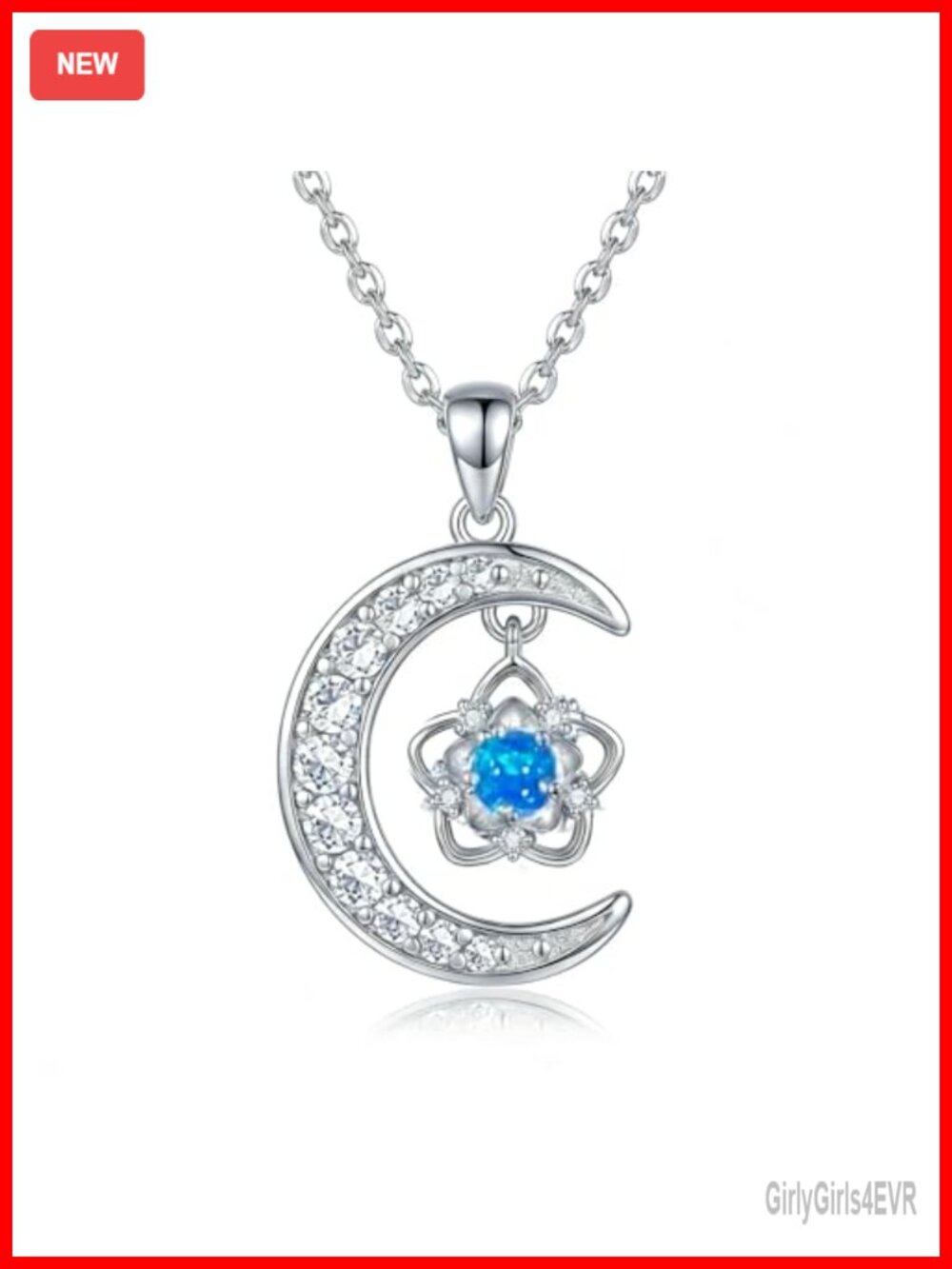 Sterling Silver Moon and Stars Necklace Blue Opal Pendant